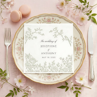 Chinoiserie Sage Green Floral Wedding Napkins