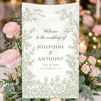 Chinoiserie Sage Green Floral Wedding Welcome Banner