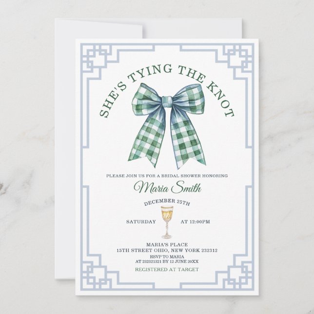 Chinoiserie Shes Tying The Knot Bow Bridal Shower  Invitation (Front)