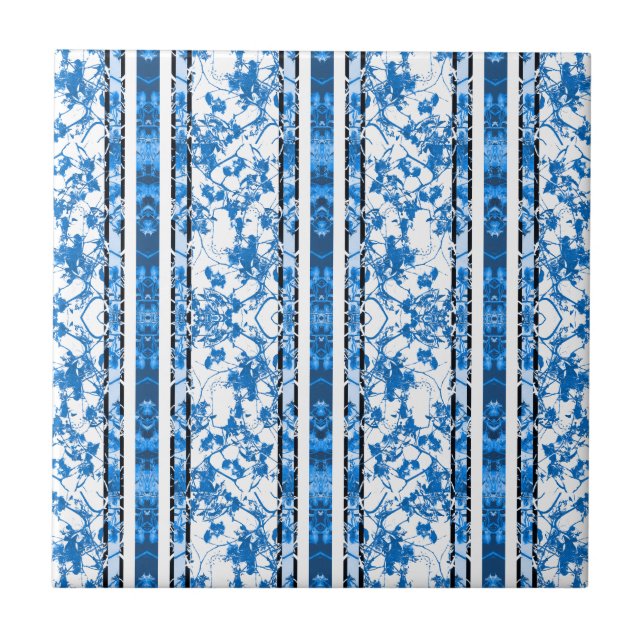 Chinoiserie Striped Floral Print Tile (Front)