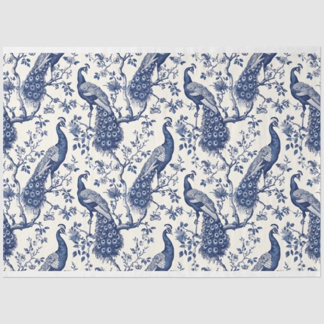 Chinoiserie Style Peacock Theme Tissue Paper (Front)