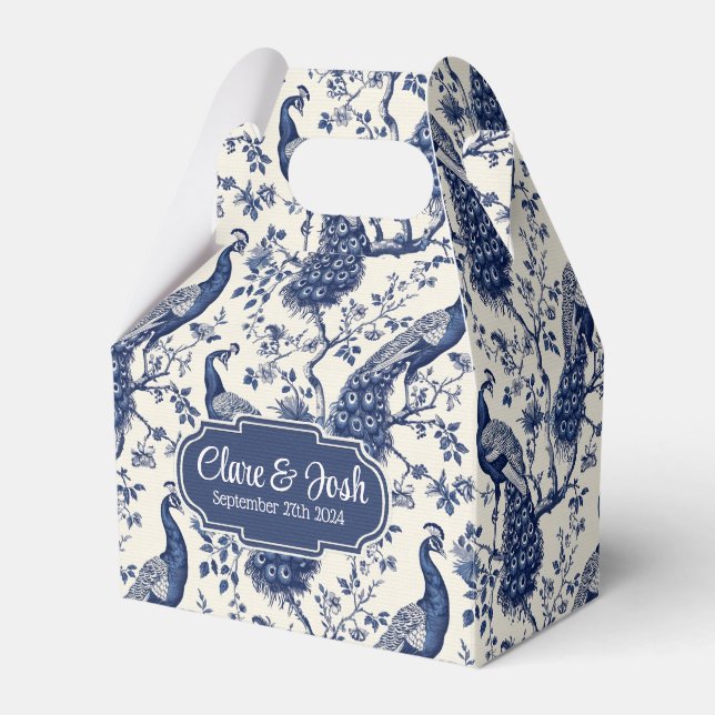 Chinoiserie Style Peacock Theme Wedding Favor Box (Front Side)