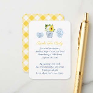 Chinoiserie Sunflowers Books For Baby Poem Shower Enclosure Card