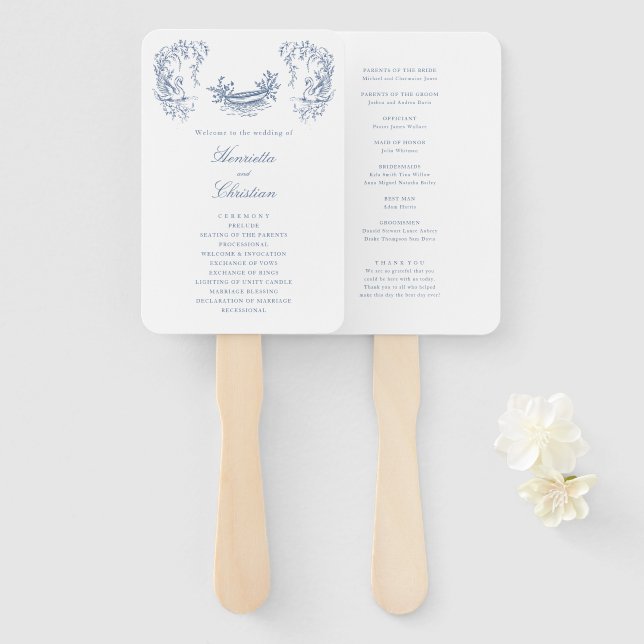 Chinoiserie Swans Blue White Wedding Program Fans (Front and Back)