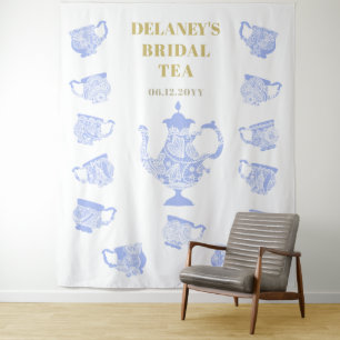 Chinoiserie Tea Set Lace Bridal Shower Backdrop Tapestry