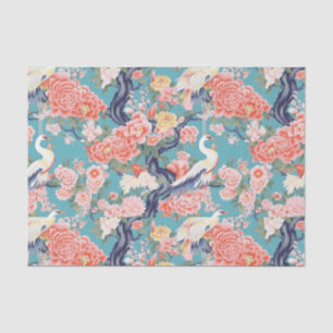 Chinoiserie Teal Floral Egret Tissue Paper