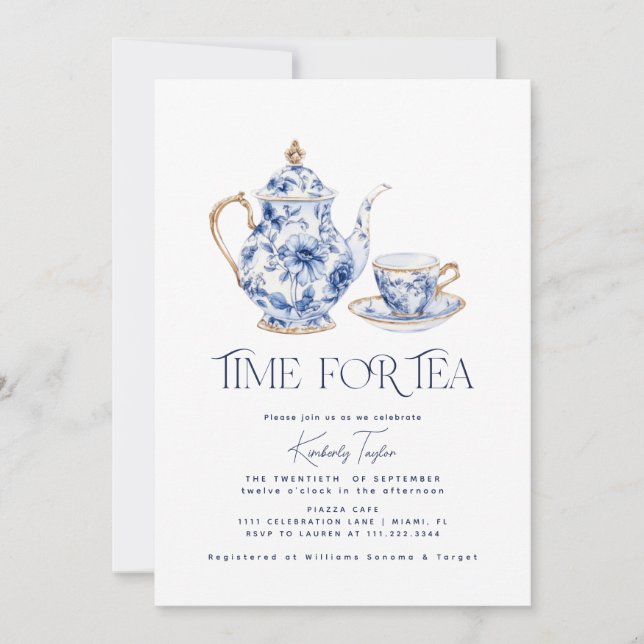 Chinoiserie Time for Tea Bridal Shower Party Invitation (Front)