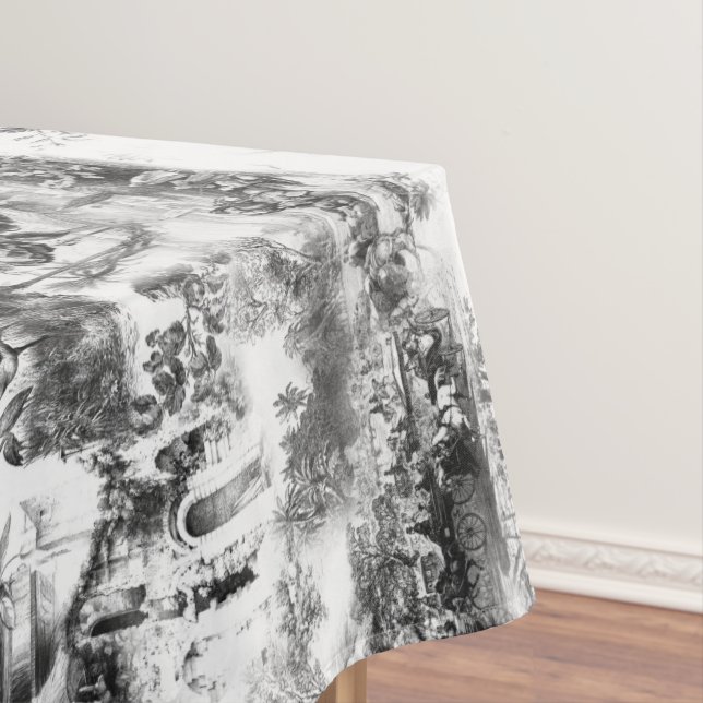 Chinoiserie toile black and white     tablecloth (In Situ)