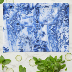 Chinoiserie toile,blue willow,blue china    kitchen towel