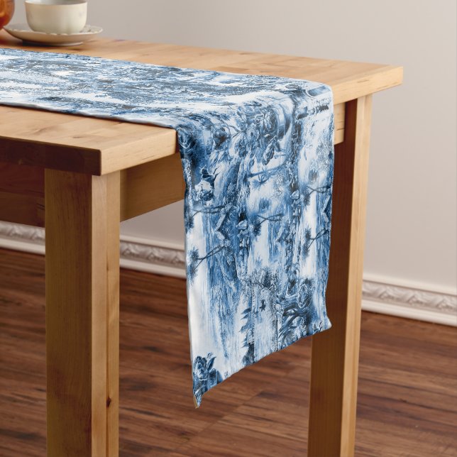 Chinoiserie toile,blue willow,blue china    short table runner (In Situ)
