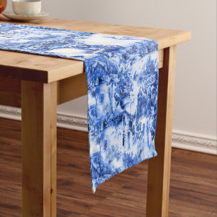 Chinoiserie toile,blue willow,blue china   short table runner