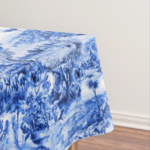 Chinoiserie toile,blue willow,blue china   tablecloth