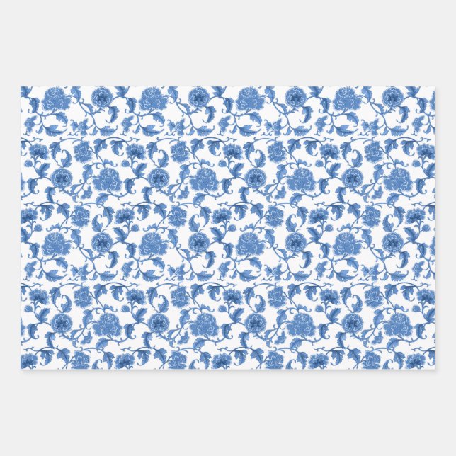 Chinoiserie Toile Blue Willow Wrapping Paper Sheet (Front 3)