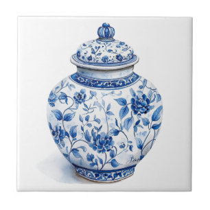Chinoiserie Toile De Jouy Jar Tile