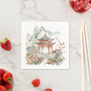Chinoiserie Toile De Jouy Pagoda Napkin