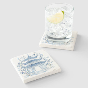Chinoiserie Toile De Jouy Pagoda  Stone Coaster