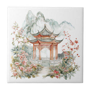 Chinoiserie Toile De Jouy Pagoda Tile