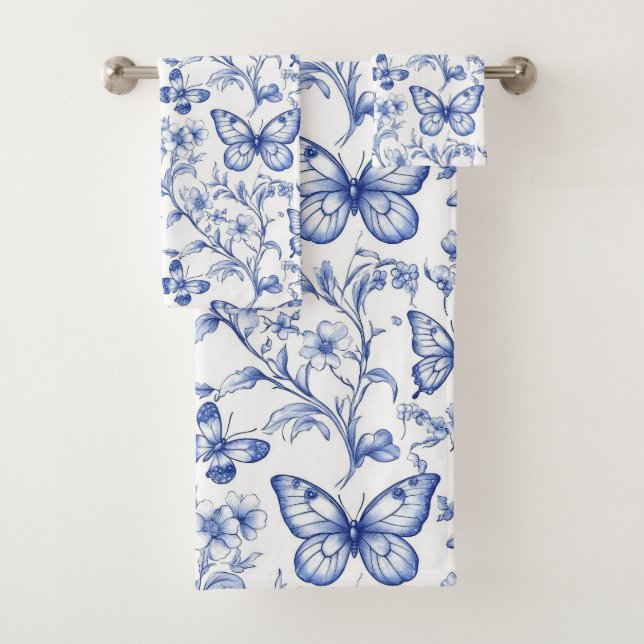 Chinoiserie Toile De Jouy Pattern  Bath Towel Set (Insitu)