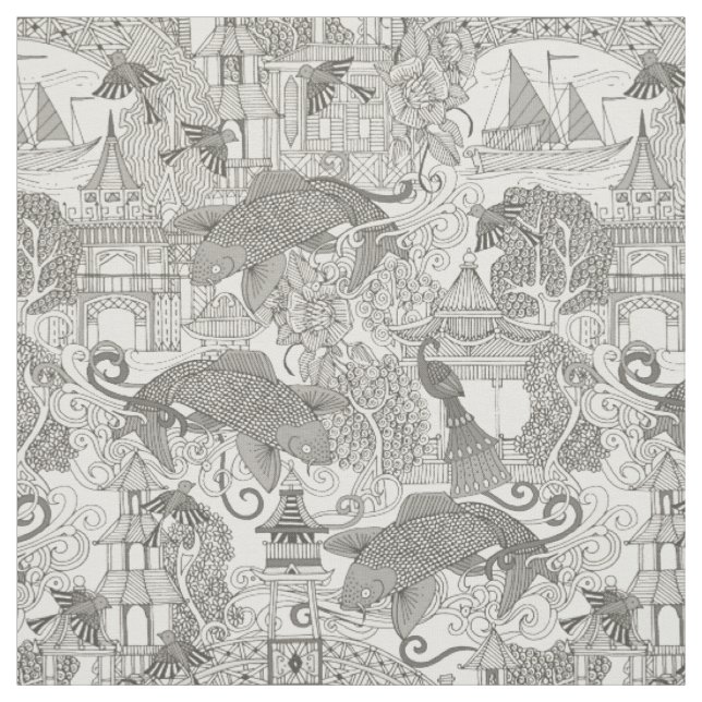 chinoiserie toile mono fabric (Swatch)