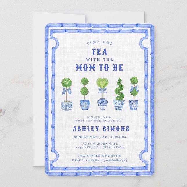 Chinoiserie Topiary Baby Shower | Tea Party Invitation (Front)