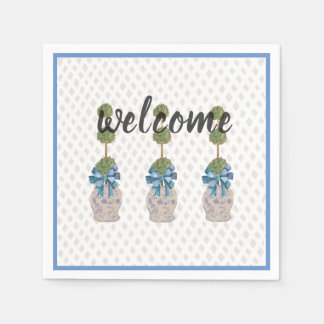 Chinoiserie Topiary Blue White Ginger Jar Doormat Napkin