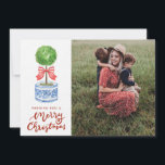 Chinoiserie Topiary Christmas  Photo  Holiday Card<br><div class="desc">This Chinoiserie Topiary Christmas photo card features a topiary in a blue and white chinoiserie pot with a red bow. Text says "Wishing you a Merry Christmas" with a place to add your favourite photo. On the back is a hedge border with bows on each corner with a message that...</div>