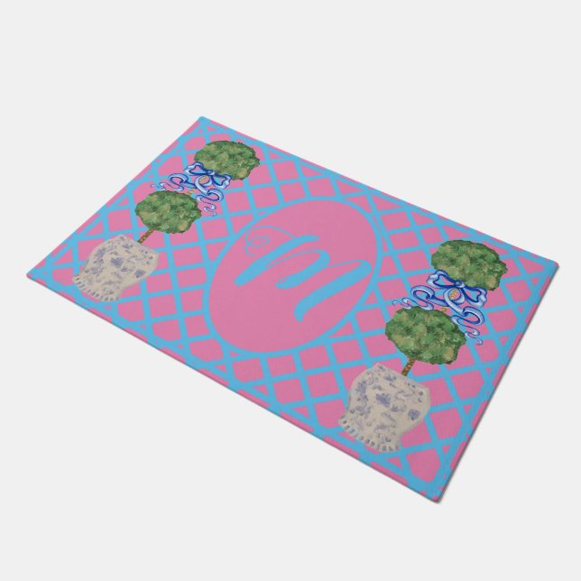 Chinoiserie Topiary Ginger Jar Jars Doormat (Angled)