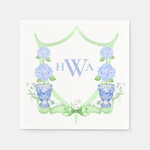 Chinoiserie Topiary Monogram Crest Grandmillennial Napkin