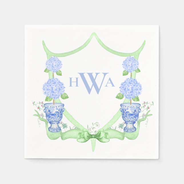 Chinoiserie Topiary Monogram Crest Grandmillennial Napkin (Front)