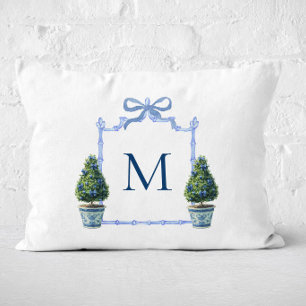 Chinoiserie Topiary Monogrammed Crest Accent Pillow