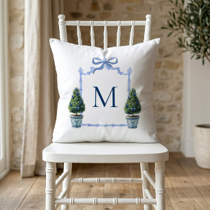 Chinoiserie Topiary Monogrammed Crest Throw Pillow
