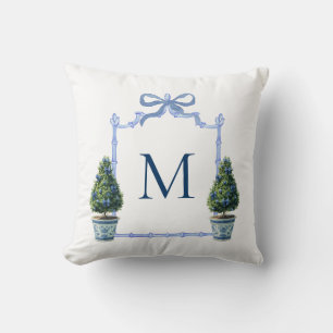 Chinoiserie Topiary Monogrammed Crest Throw Pillow