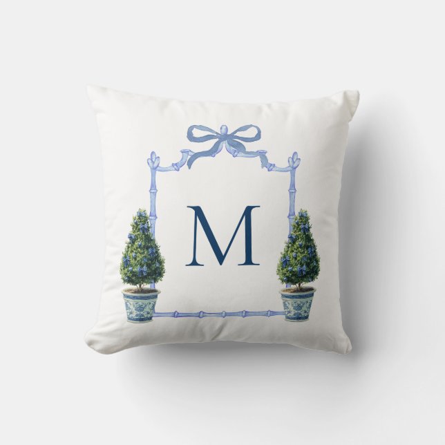 Chinoiserie Topiary Monogrammed Crest Throw Pillow (Front)