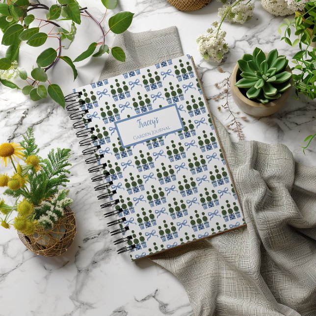 Chinoiserie Topiary Personalized Journal Notebook (Topiary Tree Bow Spiral Notecbook)