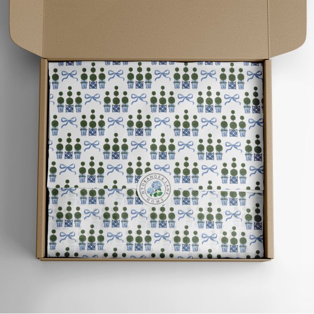 Chinoiserie Topiary Tree Blue Bow Tissue Paper (Chinoiserie topiary tree tissue paper
)