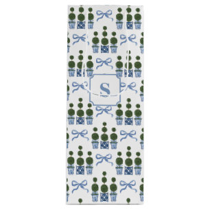Chinoiserie Topiary Tree Blue Bow Wine Gift Bag