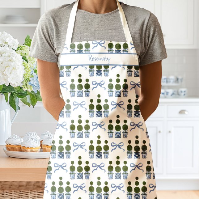 Chinoiserie Topiary Tree Bow Apron (Topiary Tree Apron)