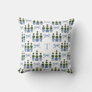 Chinoiserie Topiary Tree Bow Monogrammed Throw Pillow