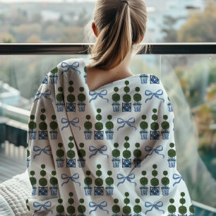 Chinoiserie Topiary Tree Monogram  Fleece Blanket
