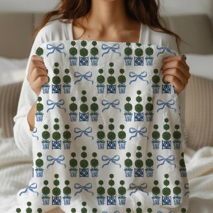 Chinoiserie Topiary Tree Monogram  Sherpa Blanket