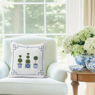 Chinoiserie Topiary Tree with Bows Throw Pillow