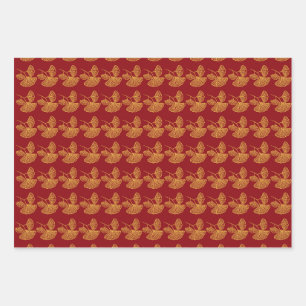 Chinoiserie Trend for Year of the Dragon Red Gold  Wrapping Paper Sheet