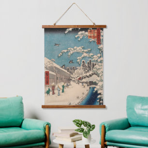 Chinoiserie Ukiyo-e Japanese Winter Snow Landscape Hanging Tapestry