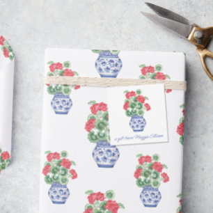 Chinoiserie Vase of Red Geraniums Gift Enclosure Card