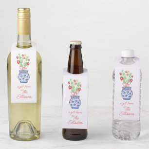 Chinoiserie Vase of Red Strawberries Personalized Bottle Tag