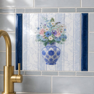 Chinoiserie Vase Watercolor Ceramic Tile