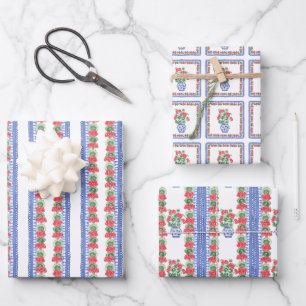 Chinoiserie Vases of Red Geraniums Wrapping Paper Sheet