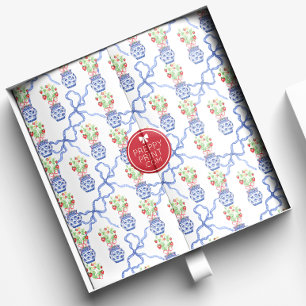 Chinoiserie Vases of Red Strawberries and Blue Bow Tissue Paper