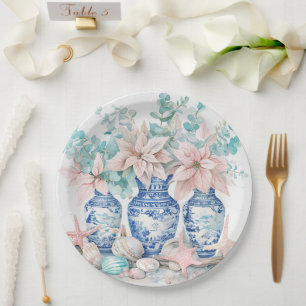 Chinoiserie Vases with Eucalyptus & Poinsettias  Paper Plate