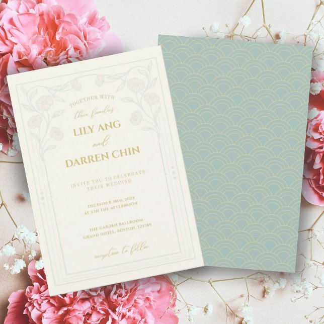 CHINOISÉRIE VERTE SAGE FAIRE-PART DE MARIAGE VERT (Créateur téléchargé)